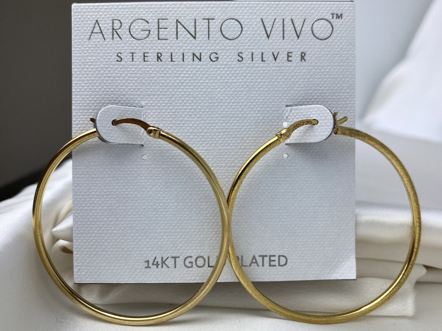 Argento Vivo Sterling Silver 925 14k Gold Plated 45mm Hoop Earrings 2mm Width
