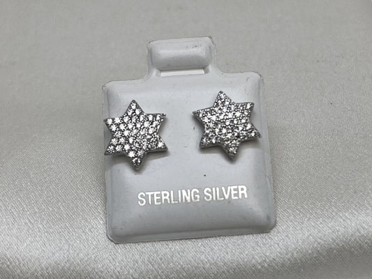 New Sterling Silver 925 9.5mm 6 Point Star Stud Earrings with Cubic Zirconia