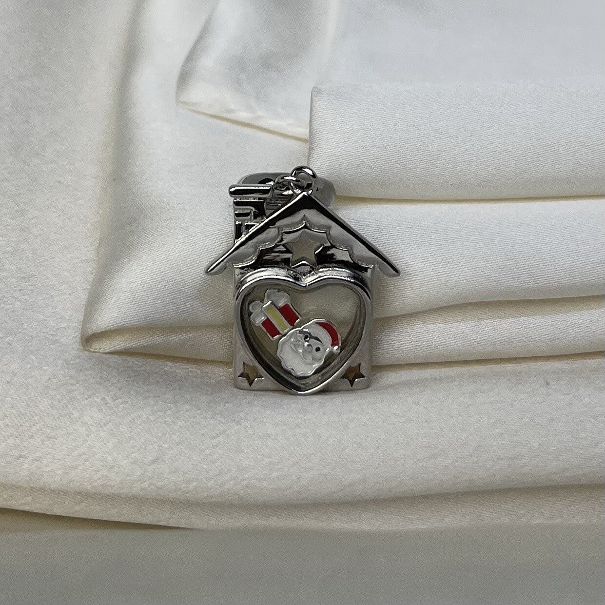 Sterling Silver 925 Enamel Christmas Santa Present Heart House Dangle Charm