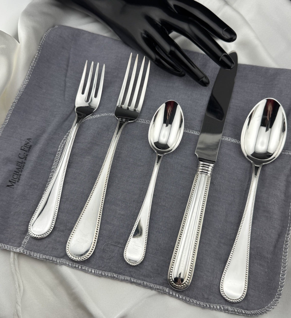Michael C Fina 925 Sterling Silver 5 Piece Place Setting Bead Pattern 338G Italy