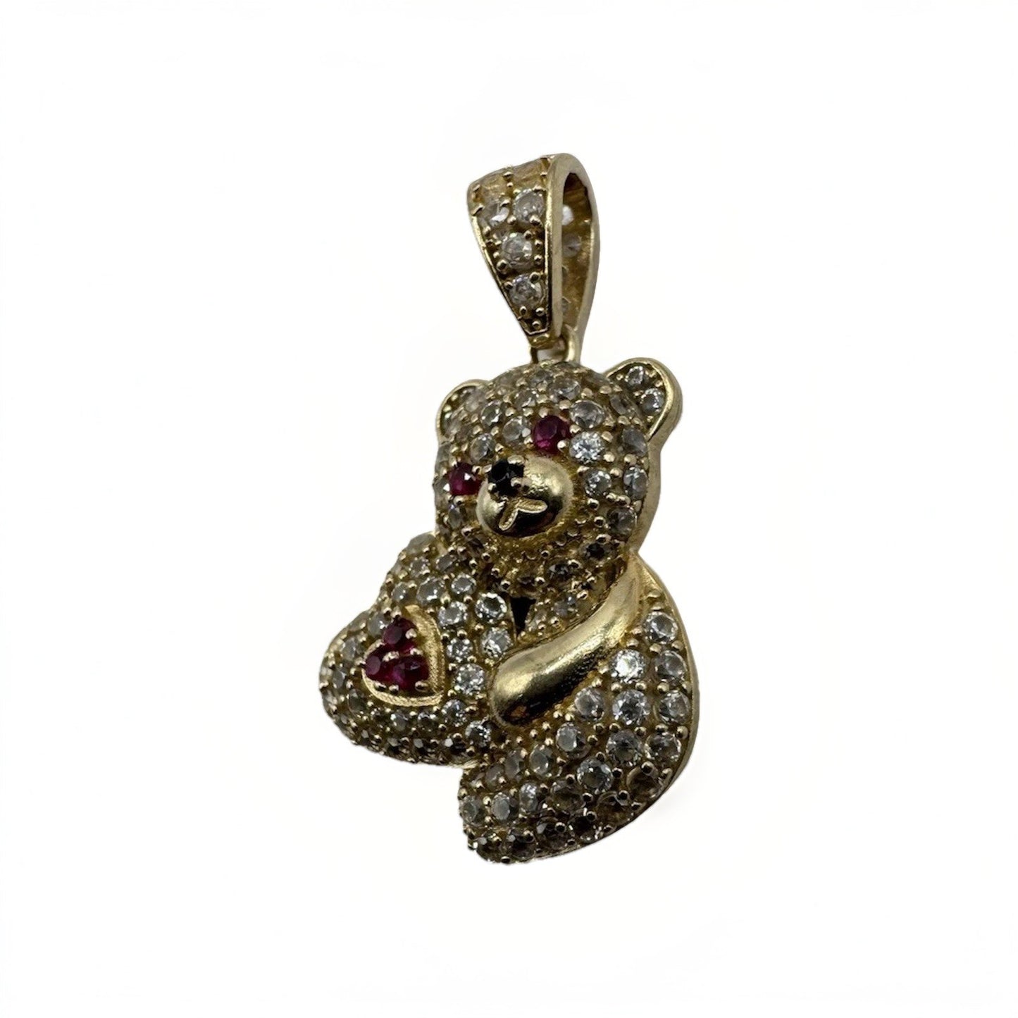 14K Gold Teddy Bear Pendant Sim Diamond Charm 27.88x17.40mm 4.2G Beltran Jewelry