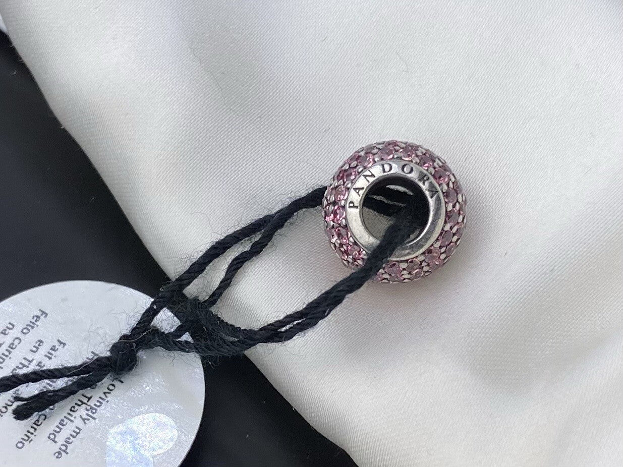 Pandora ALE Sterling Silver 925 Pink Cubic Zirconia Pave Lights Charm Ball Charm