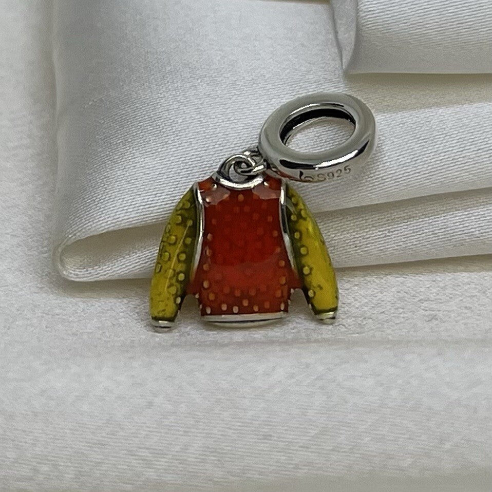 Sterling Silver 925 European Dangle Enamel Cute Vibrant Mushroom Sweater Charm