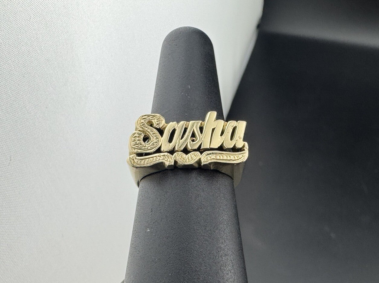 Beltran Jewelry Sasha Handmade Name Ring 14K Gold Heart Tail Design 5.1G Sz 7