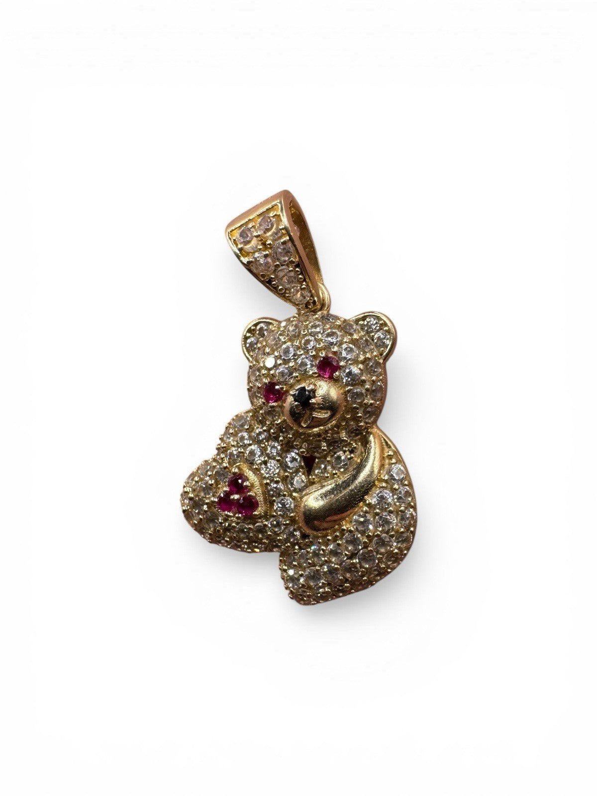 14K Gold Teddy Bear Pendant Sim Diamond Charm 27.88x17.40mm 4.2G Beltran Jewelry