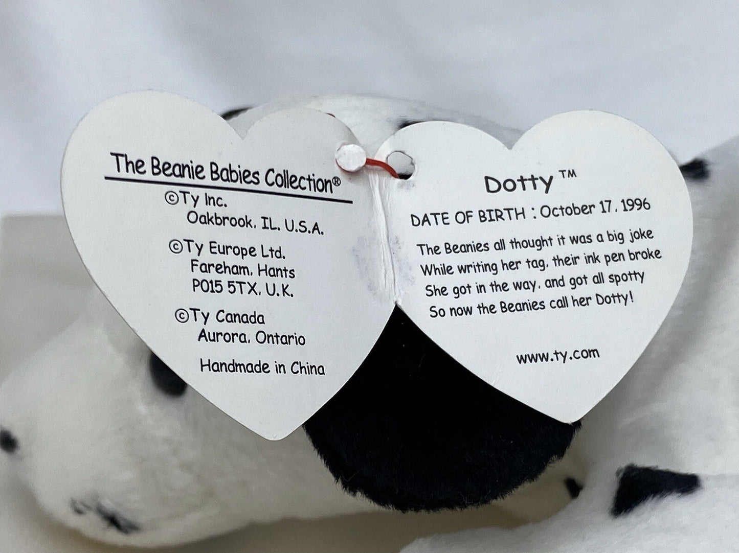Rare Retired Ty Beanie Baby Dotty The Dalmatian 1996 Mint P.E. Pellets W Errors
