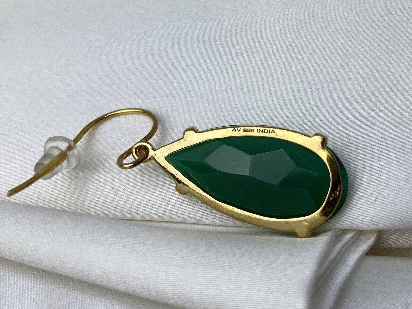 Argento Vivo Silver 14k Gold Plated Green Onyx Teardrop 37mm Dangling Earrings