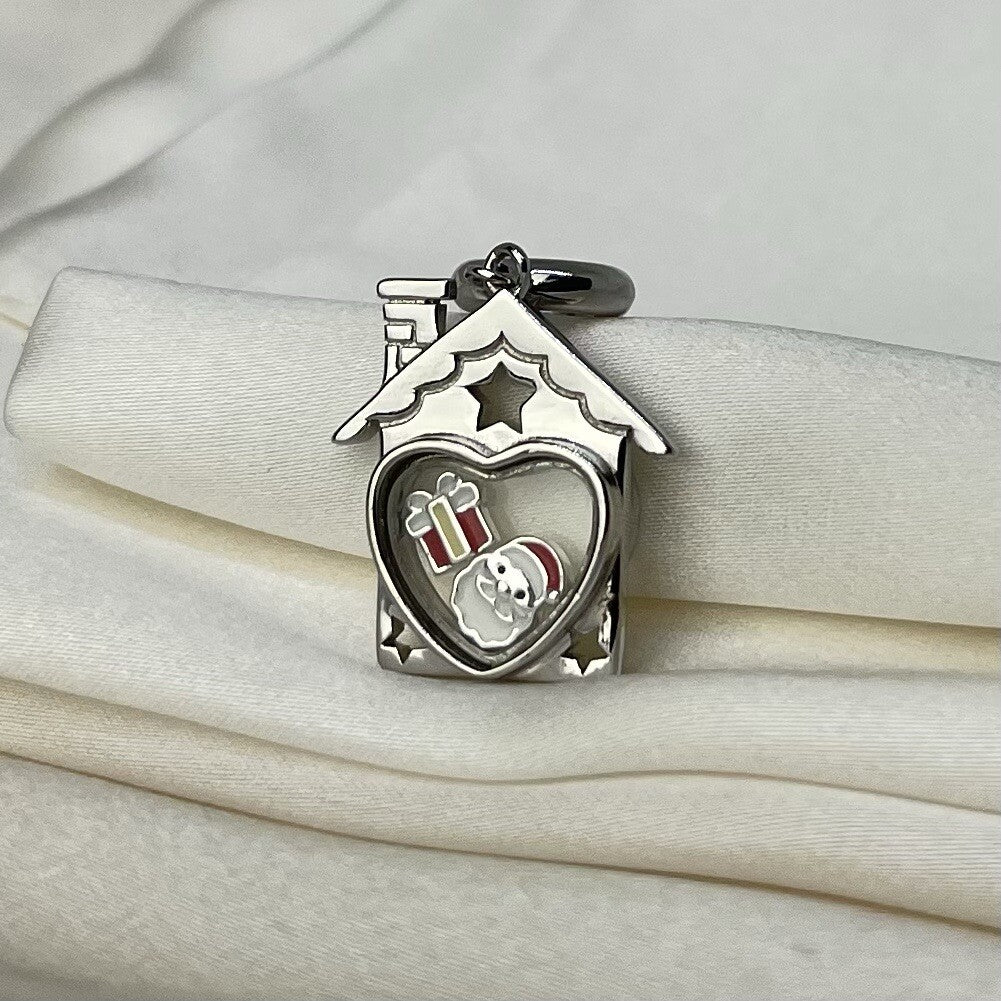 Sterling Silver 925 Enamel Christmas Santa Present Heart House Dangle Charm