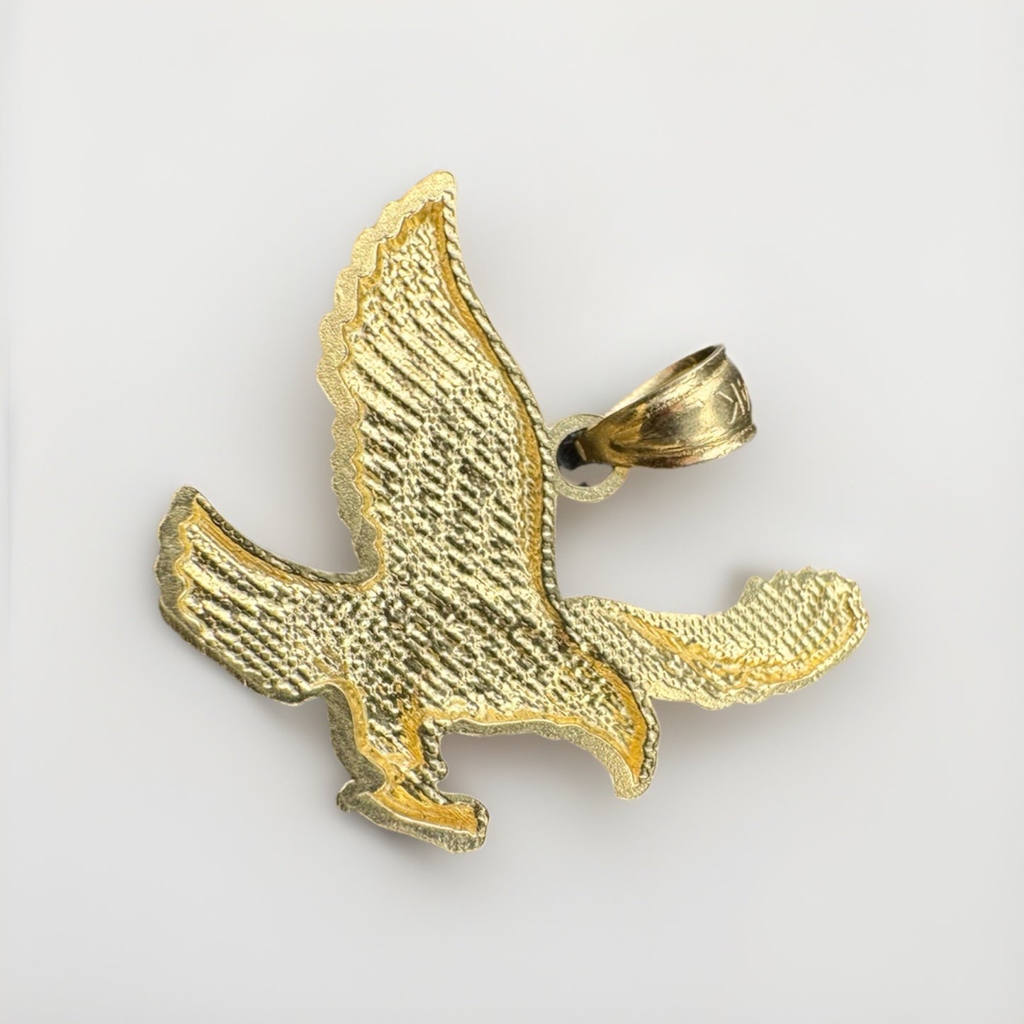 14K Yellow Gold 3D Flying Eagle Pendant 20.38x16mm 1.4 Gram Diamond Cut Textured