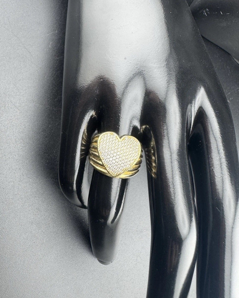 14K Gold Beltran Heart Ring Sz 6.5 Small 20mm 5.2 Gram Pave Textured Sim Diamond