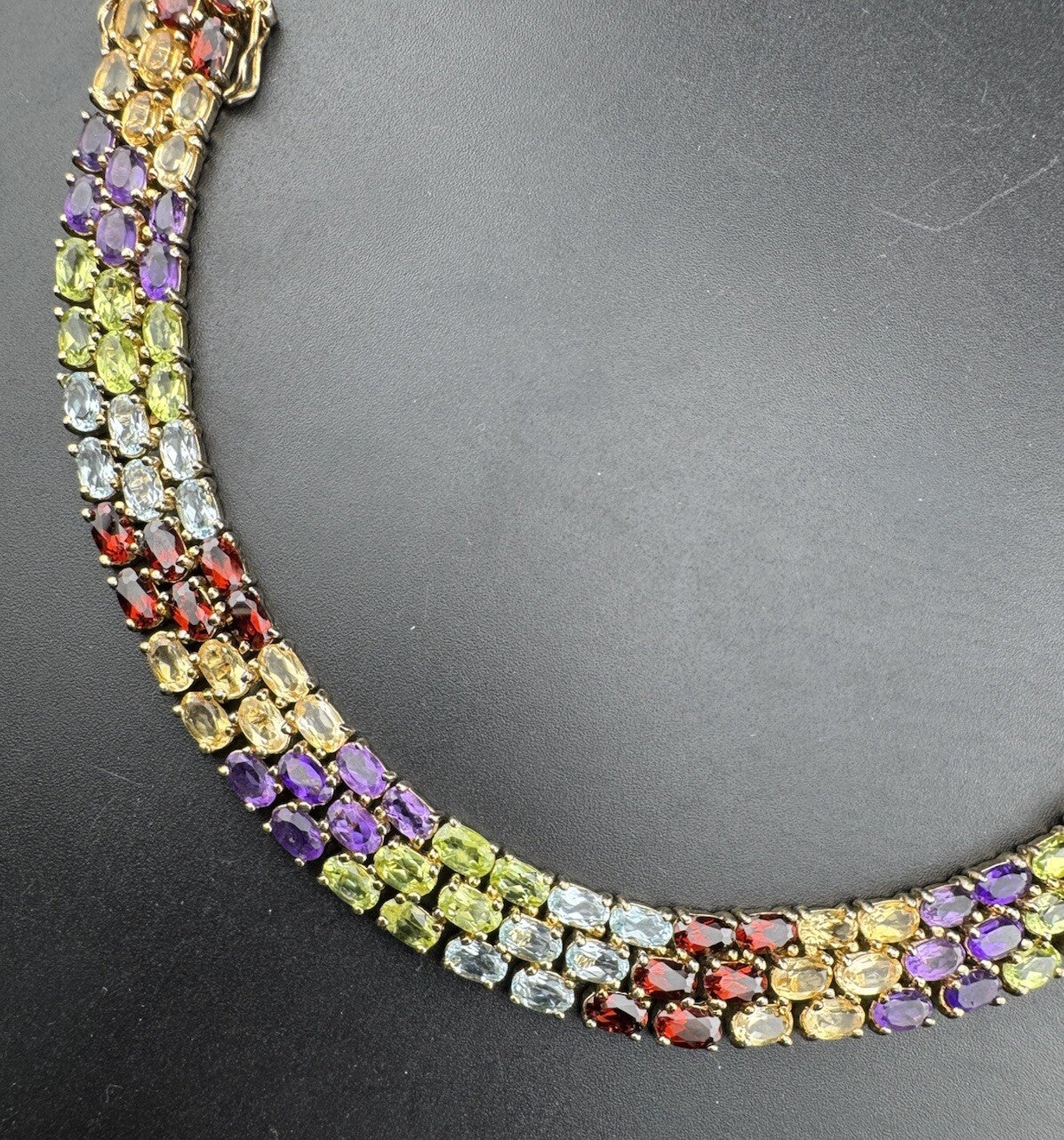 925 Fine Silver Plated Gold Multicolor Gemstone Row Tennis Bracelet 7.5 25.7G
