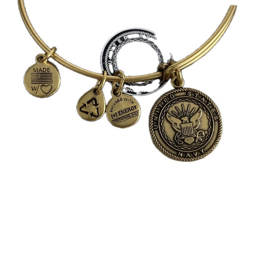 ALEX AND ANI UNITED STATE NAVY Charm Adjustable Bracelet Gold Tone Bangle