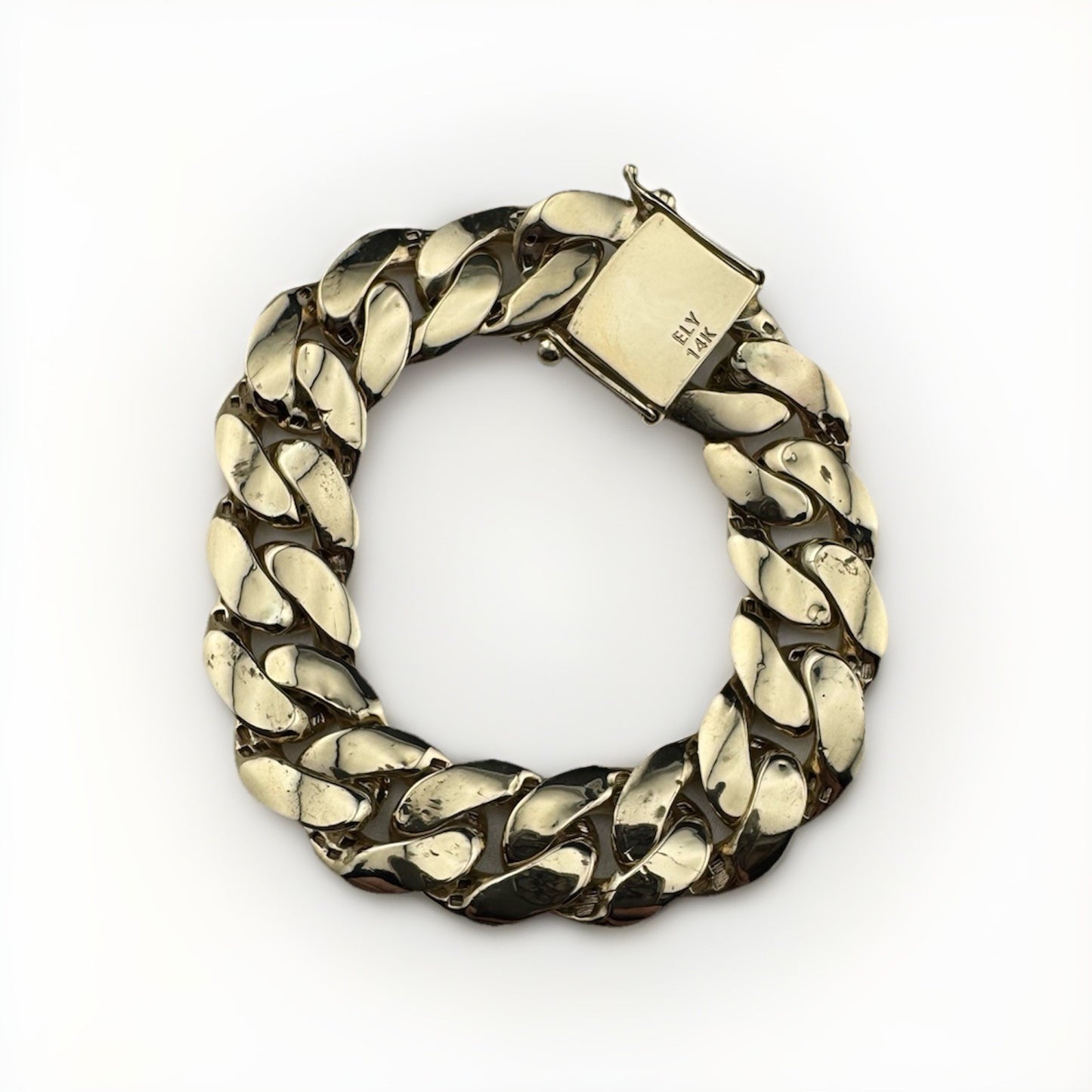 14K Yellow Gold Miami Cuban Link Bracelet 17.6mm 8.2” 45.8G Semi-Solid Box Lock