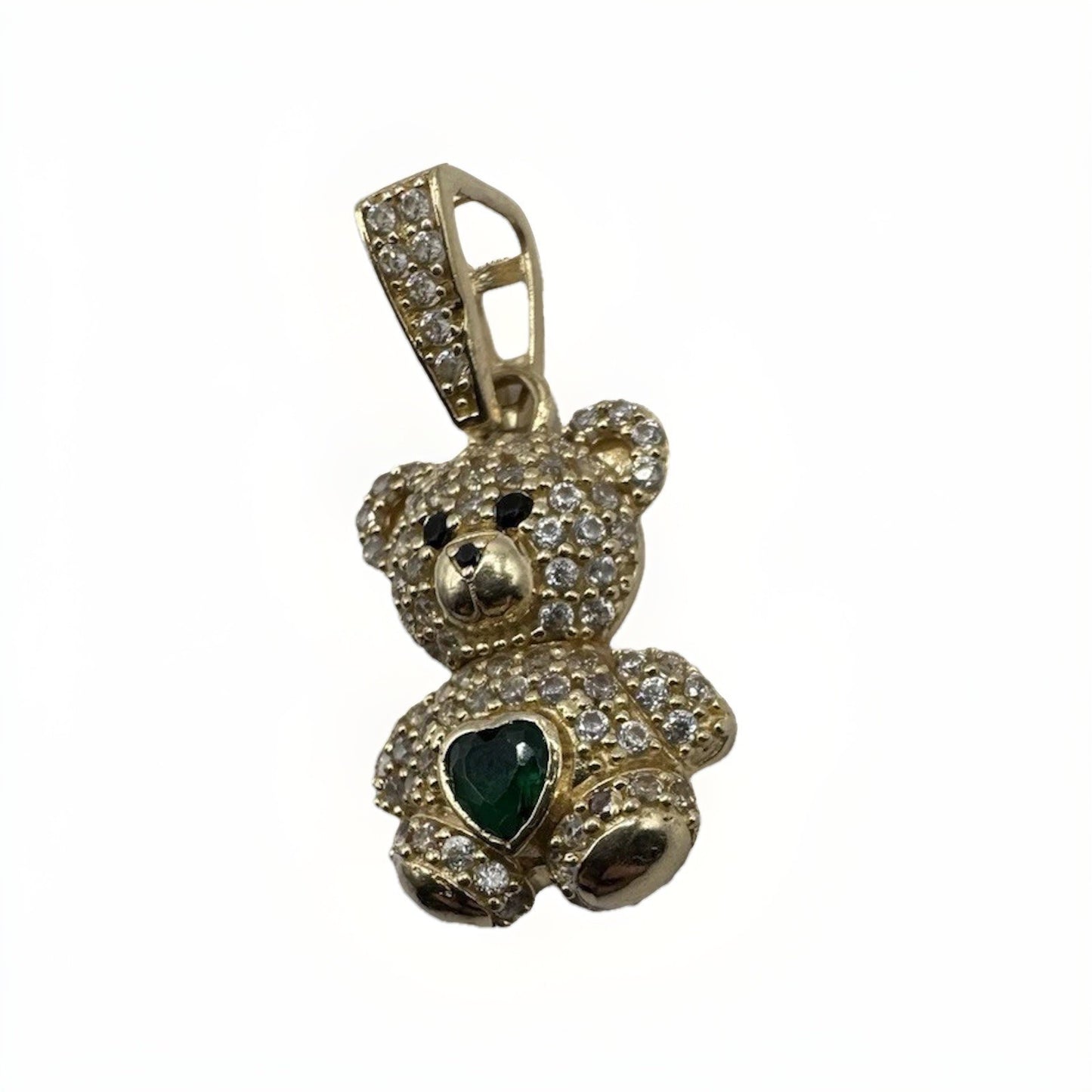 Colgante de oso de peluche de oro de 14 quilates con circonita verde de 28,76x14,88 mm y 4,4 g, Beltran Jewelry