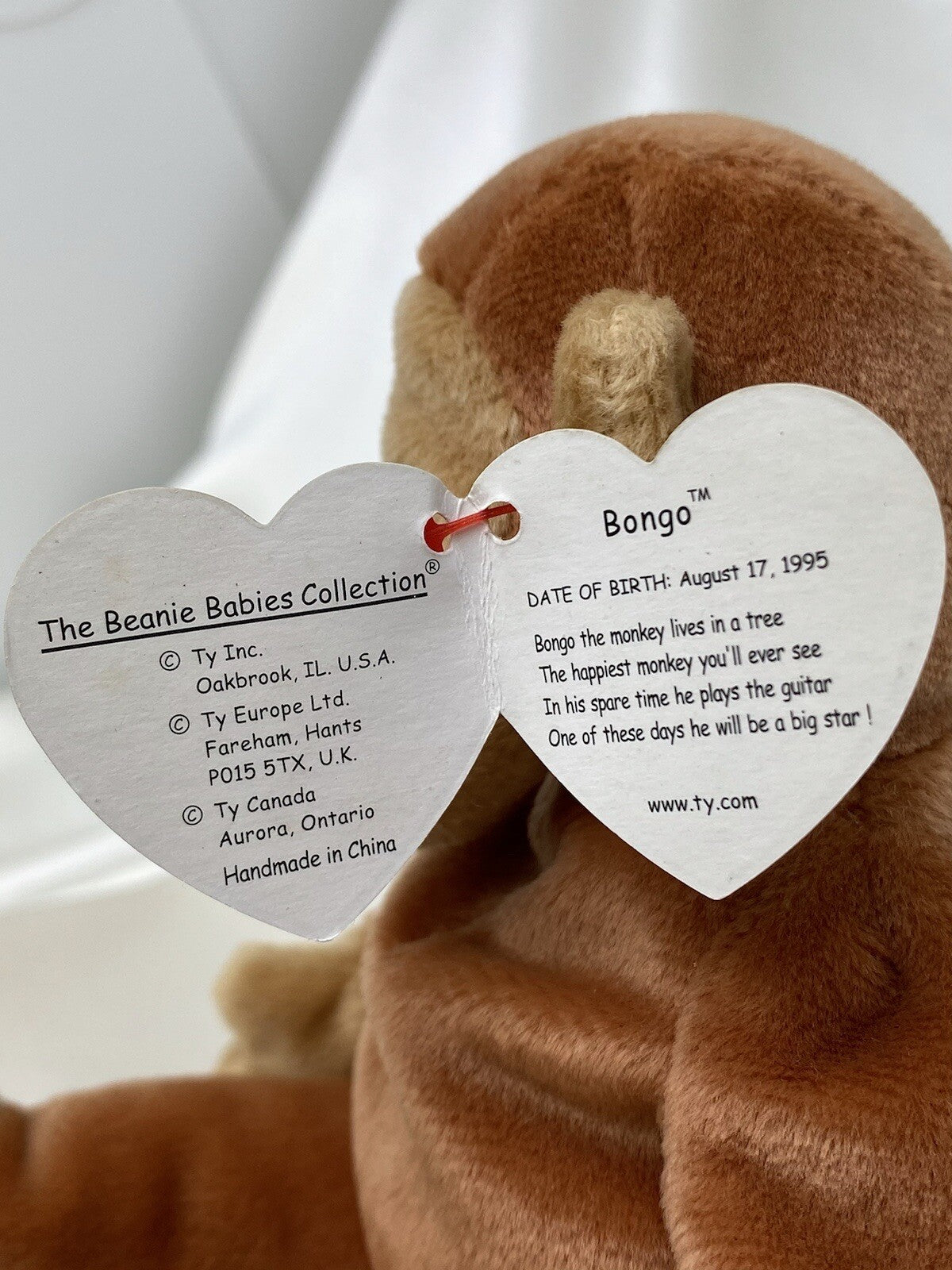 Rare Retired Ty Beanie Baby Bongo The Monkey 1995 Mint P. E Pellets With Errors