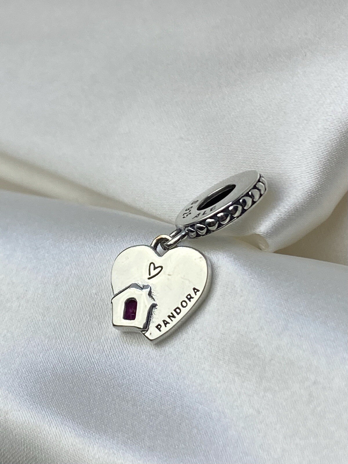Pandora Sparkling Sterling Silver Pink Crystal Love My Home Heart Dangle Charm