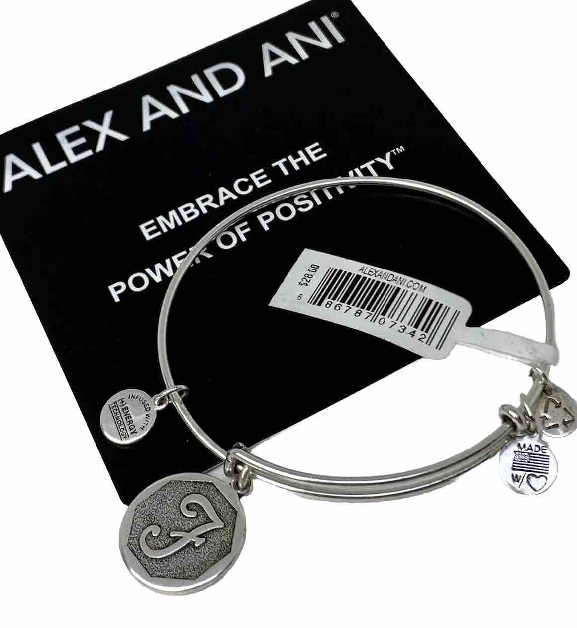 Alex and Ani Initial F Wire Rafaelian Silver Charm Bangle Bracelet