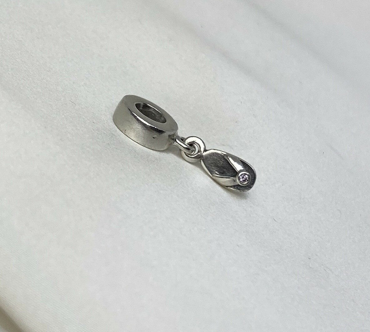 Pandora Vintage Sterling Silver 925 Purple CZ 4.5mm Flip Flop Dangle Bead Charm
