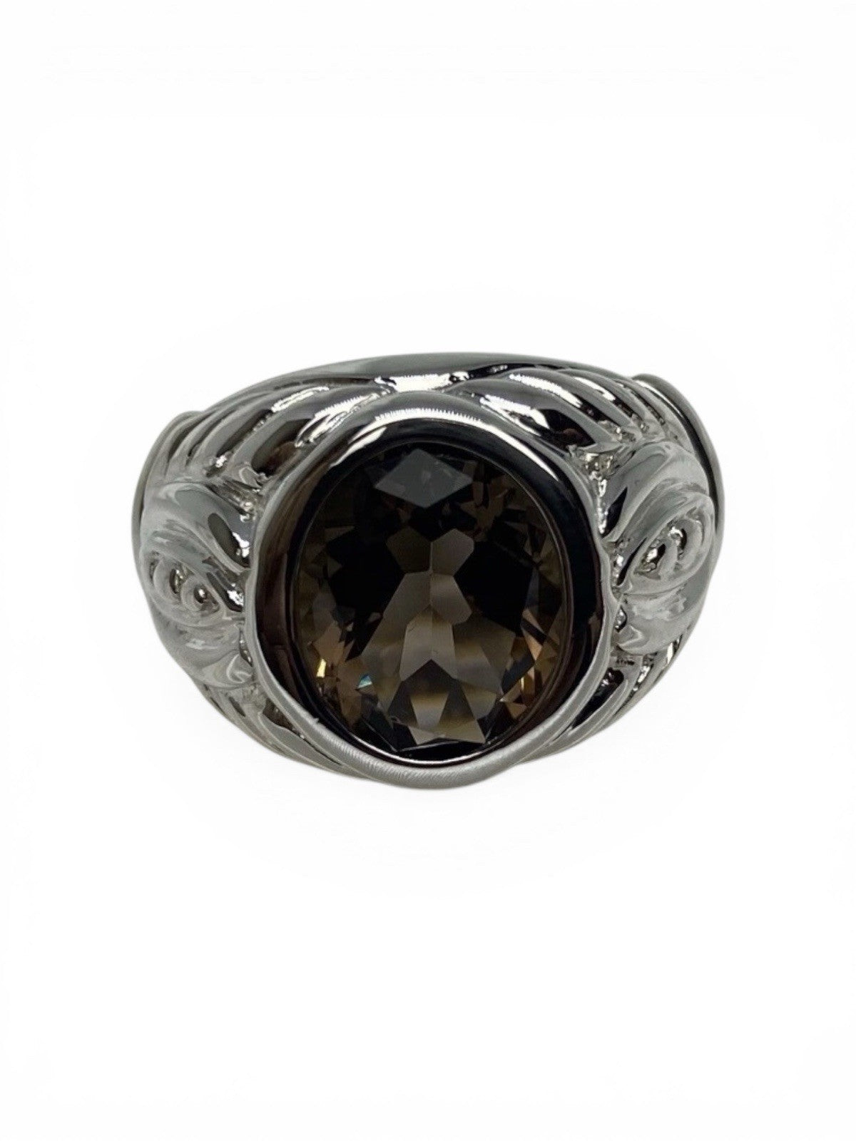 Judith Ripka Sterling Silver 925 Smokey Quartz Ring Vintage Size 7-9 11.6 Grams