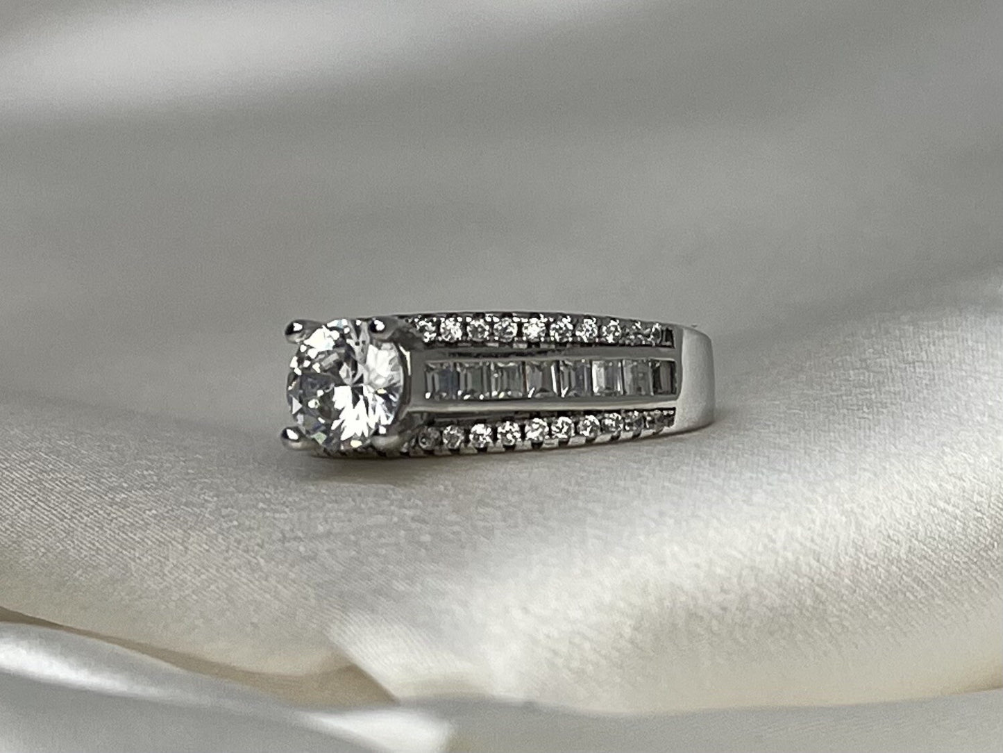Palm Beach Engagement Cubic Zirconia Ring Rhodium Plated Sterling Silver 925