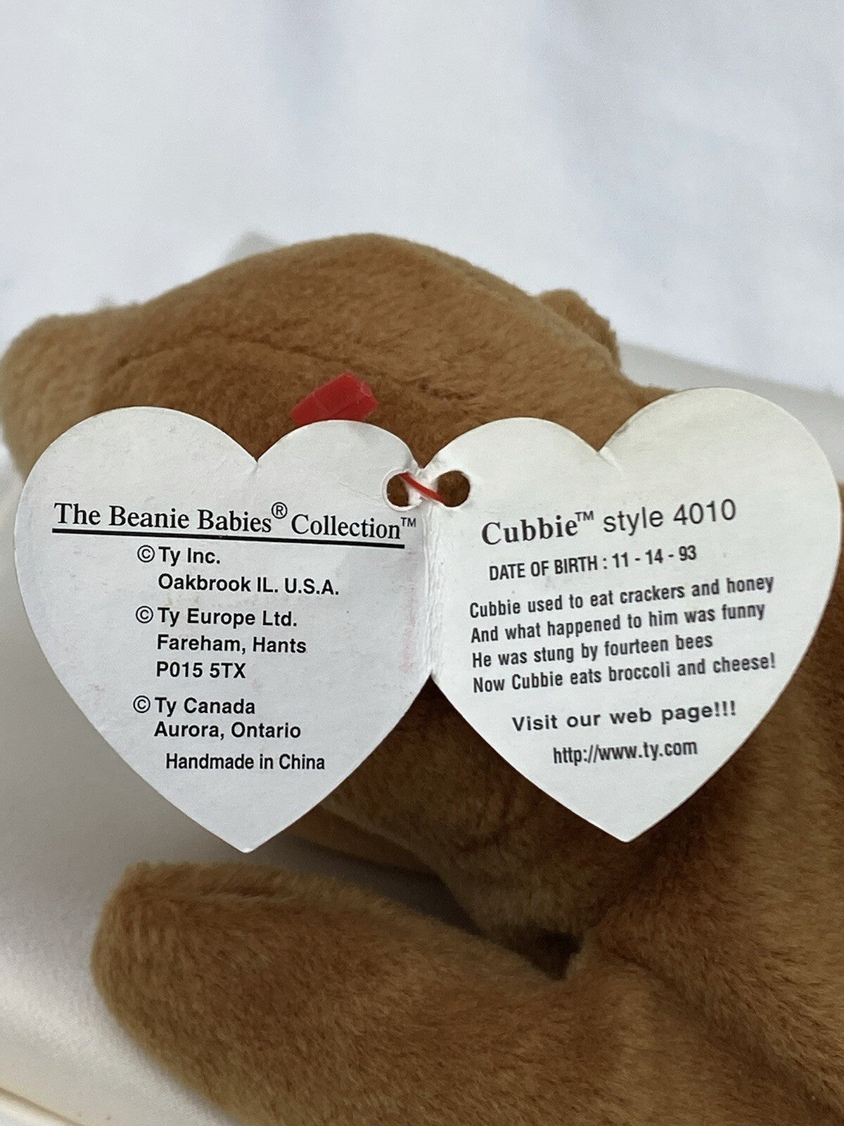 Raro Ty Beanie Baby jubilado Cubbie el Oso 1993 Gránulos de P.V.C. Con Numerosos Errores