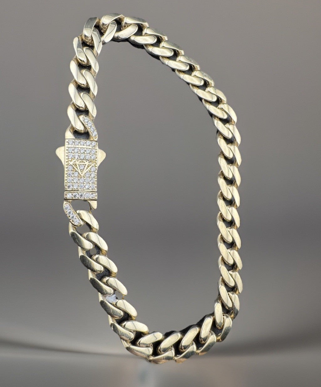 14K Gold Miami Cuban Bracelet 7.5in 6.70mm 9.5G CZ Emblem Bail Push Lock *