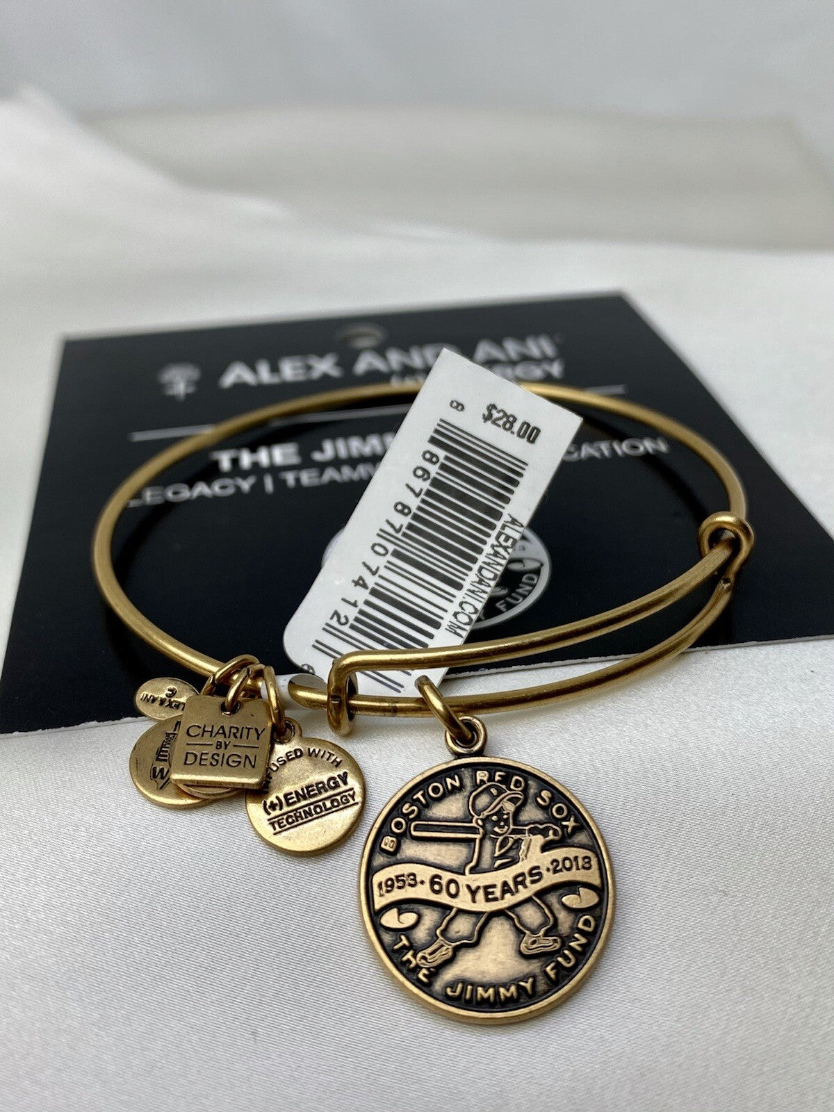 Alex and Ani $28 Charity The Jimmy Fund Boston Red Sox Gold Bangle Bracelet