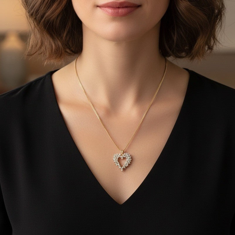 18K Solid Gold Open Heart Diamond Necklace Timeless 21in Pendant 6.8G