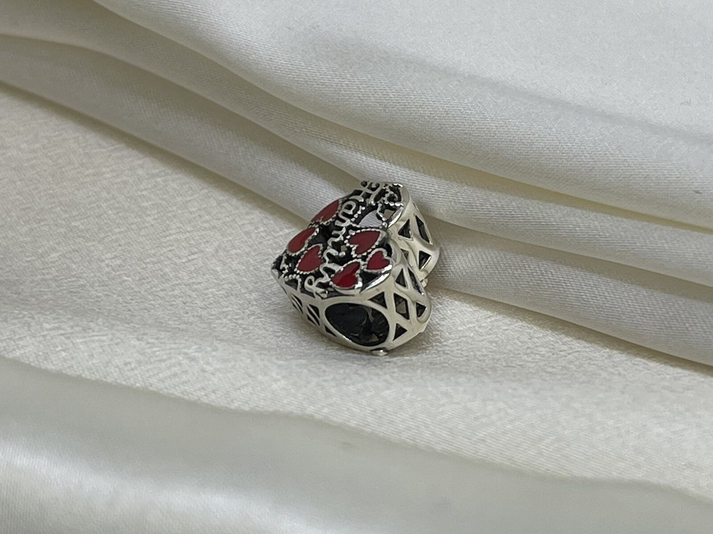 Sterling Silver 925 Love Red & Pink Color Changing Enamel Hearts Family Charm