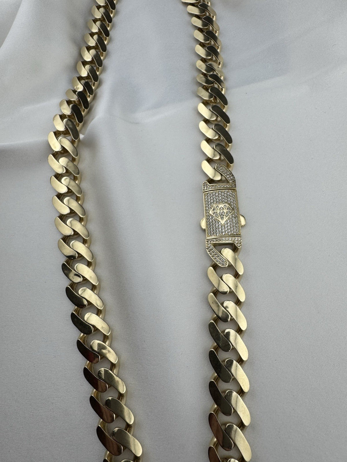 14K Yellow Gold Miami Cuban Link Chain Necklace 14.7mm 24.5 76.4 Gram Semi-Solid