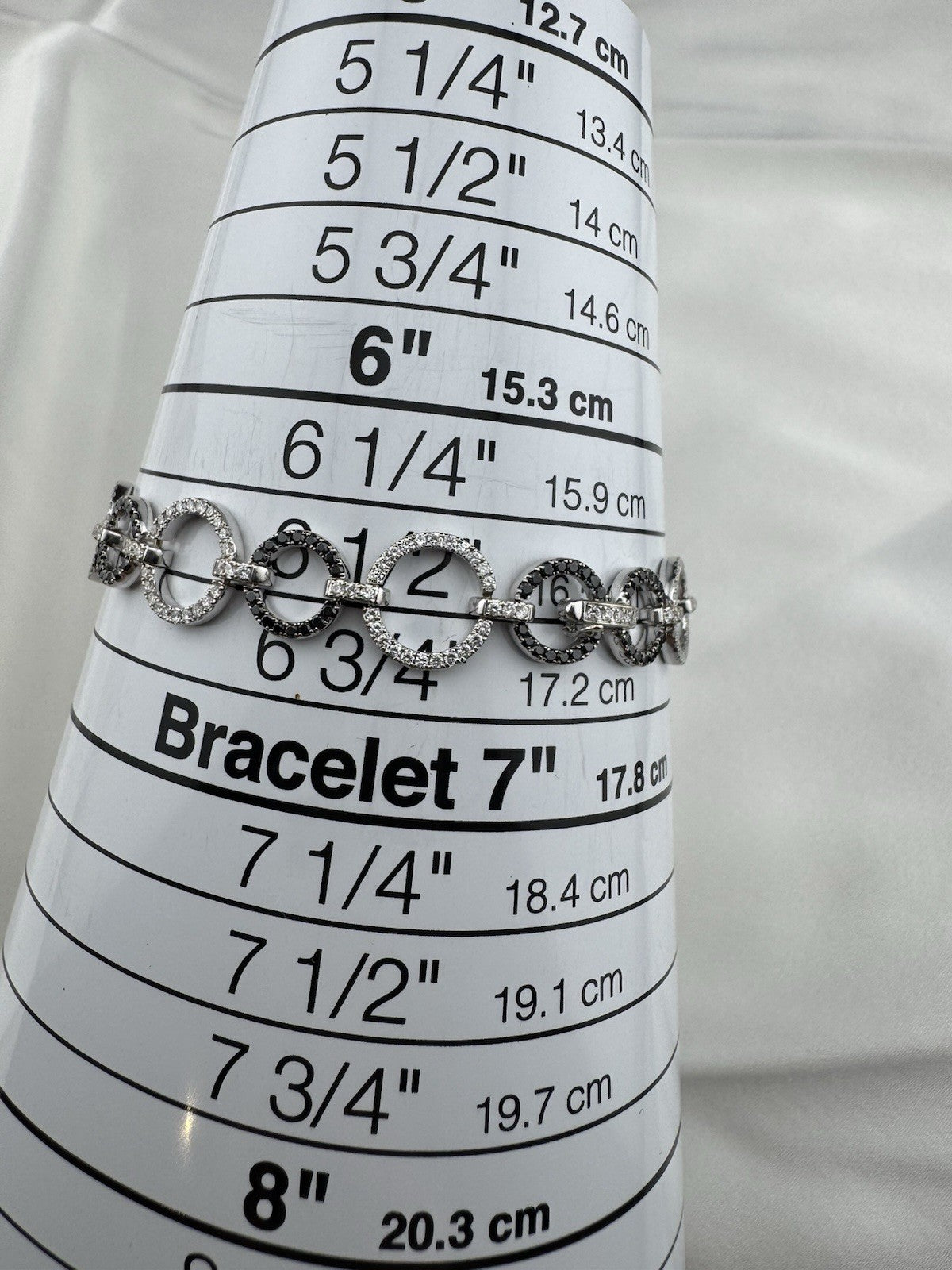 18K White Gold Black & White Diamond Circle Link Tennis Bracelet 10mm 11G Sz 6.7