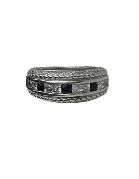 Vintage Judith Ripka 925 Silver Blue Sapphire & Cubic Zirconia 8.5mm Ring Size 7