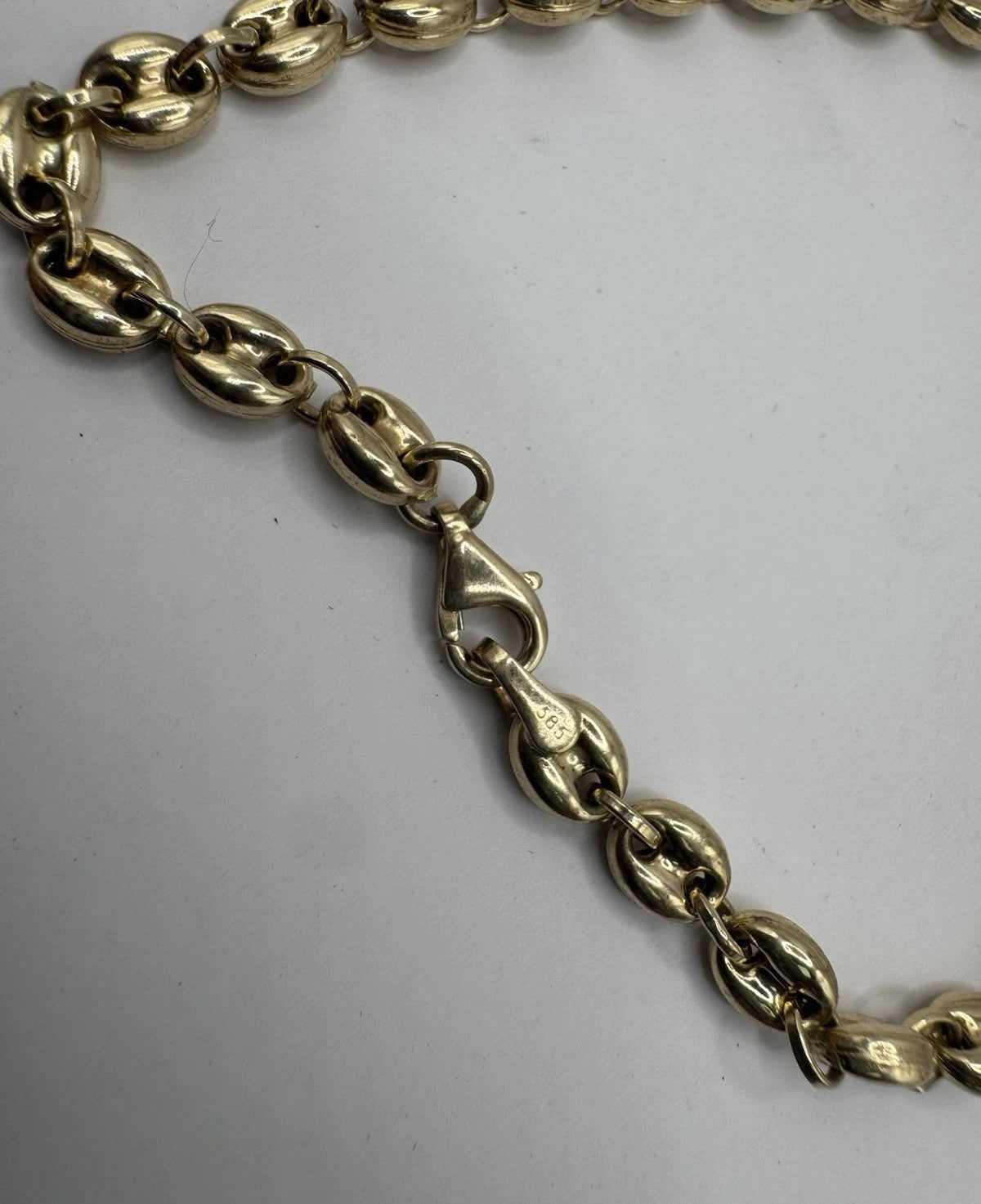 14K Yellow Gold Puffed Mariner Anchor Ankle Bracelet 9in 5.30mm 7.7 Grams