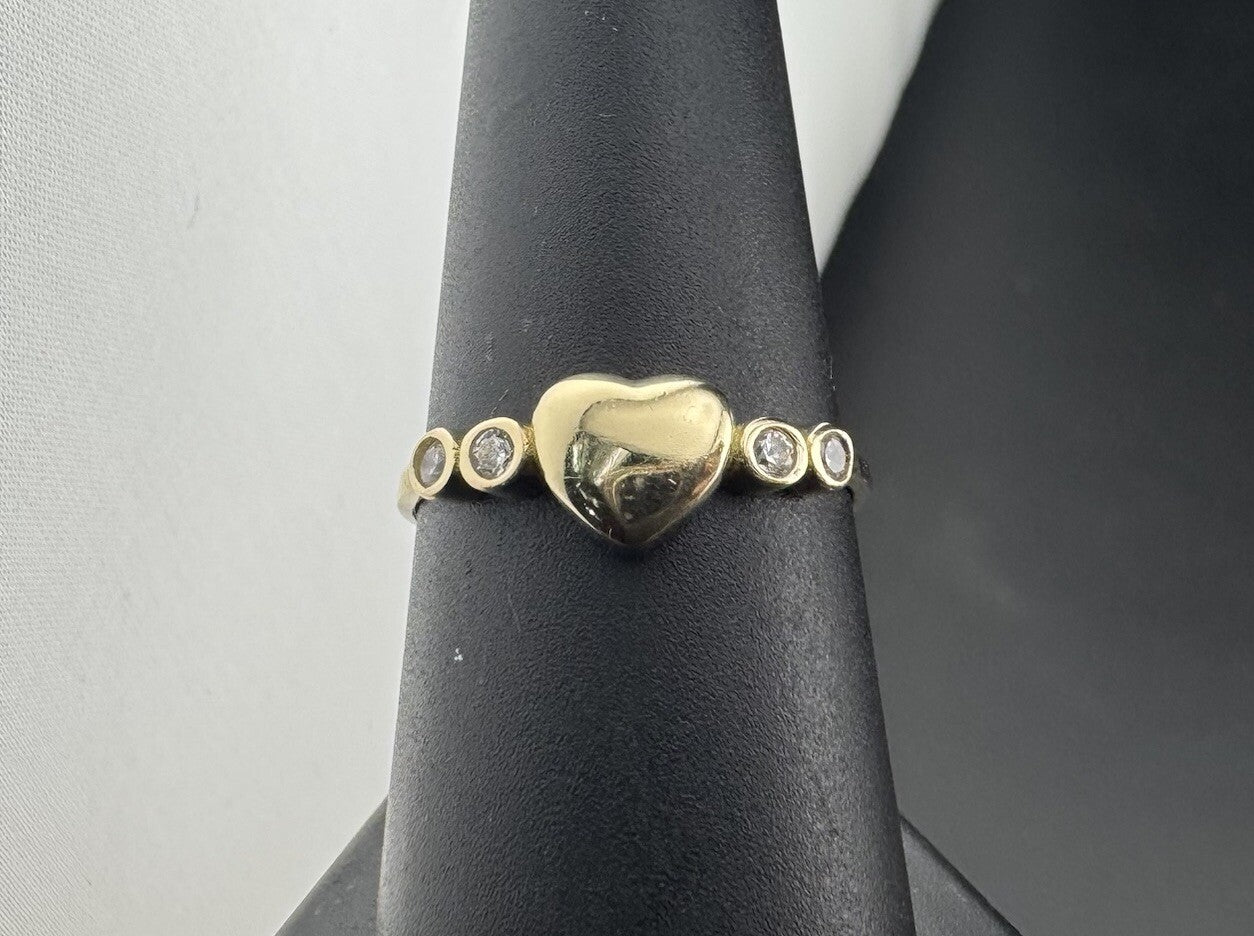 14K Yellow Gold Heart Claddagh Ring W Simulated Diamonds Stones – 2G, Sz 8.25