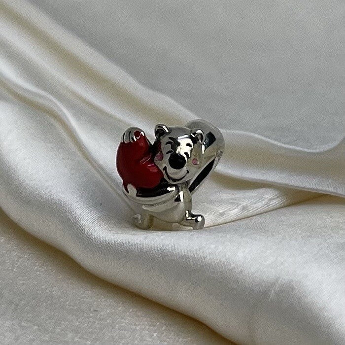 Sterling Silver 925 European Enamel Heart Anime Bear Squirrel Character Charm