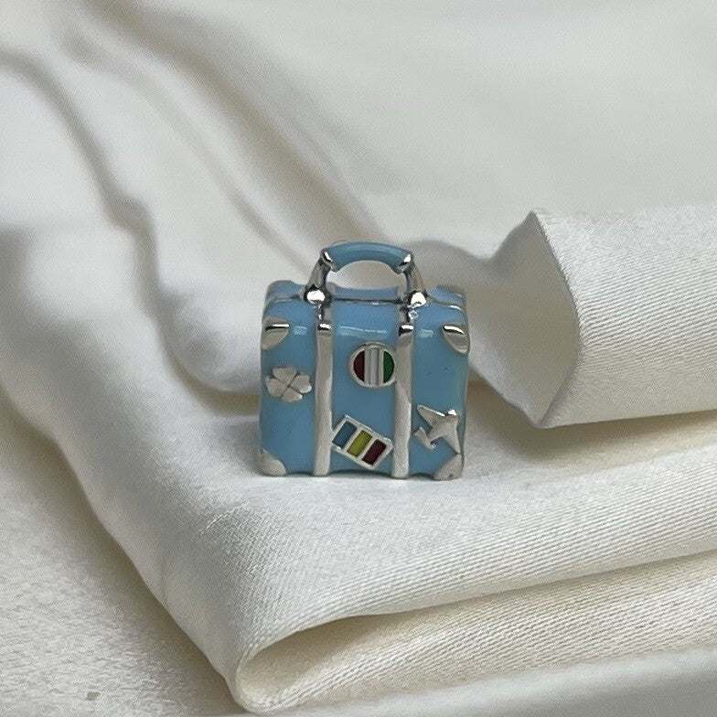 Encanto de plata de ley 925 esmaltado europeo de equipaje de viaje Kawaii