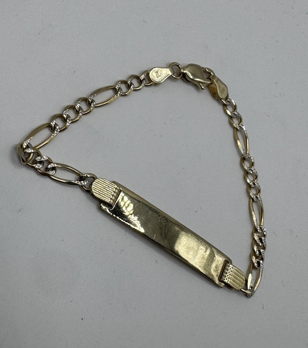 14K Yellow Gold Figaro ID Bracelet 6" Solid Link 3.8G Kids / Petite Women