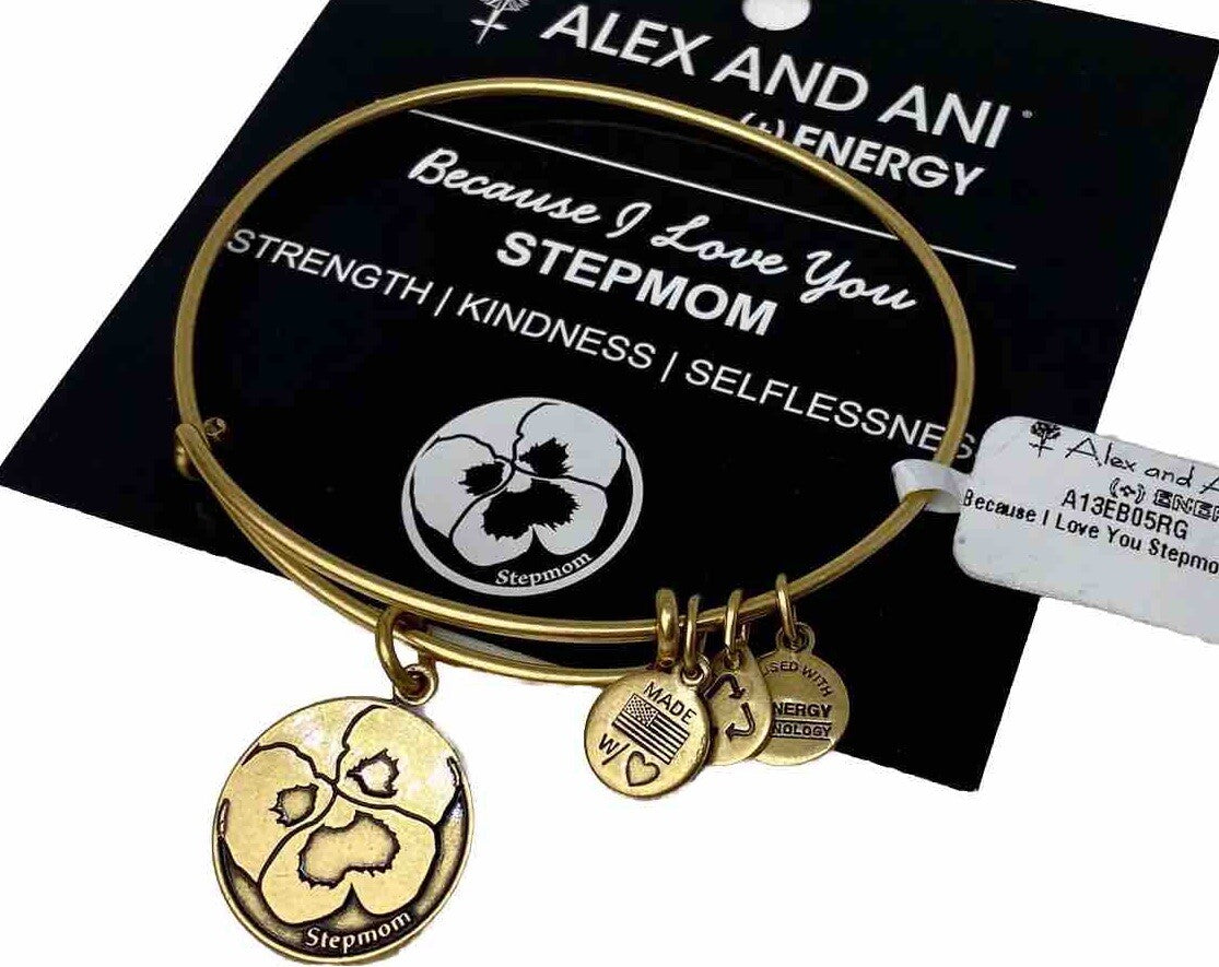 Alex And Ani Because I love You Stepmom Rafaelian Gold Bangle Charm Bracelet