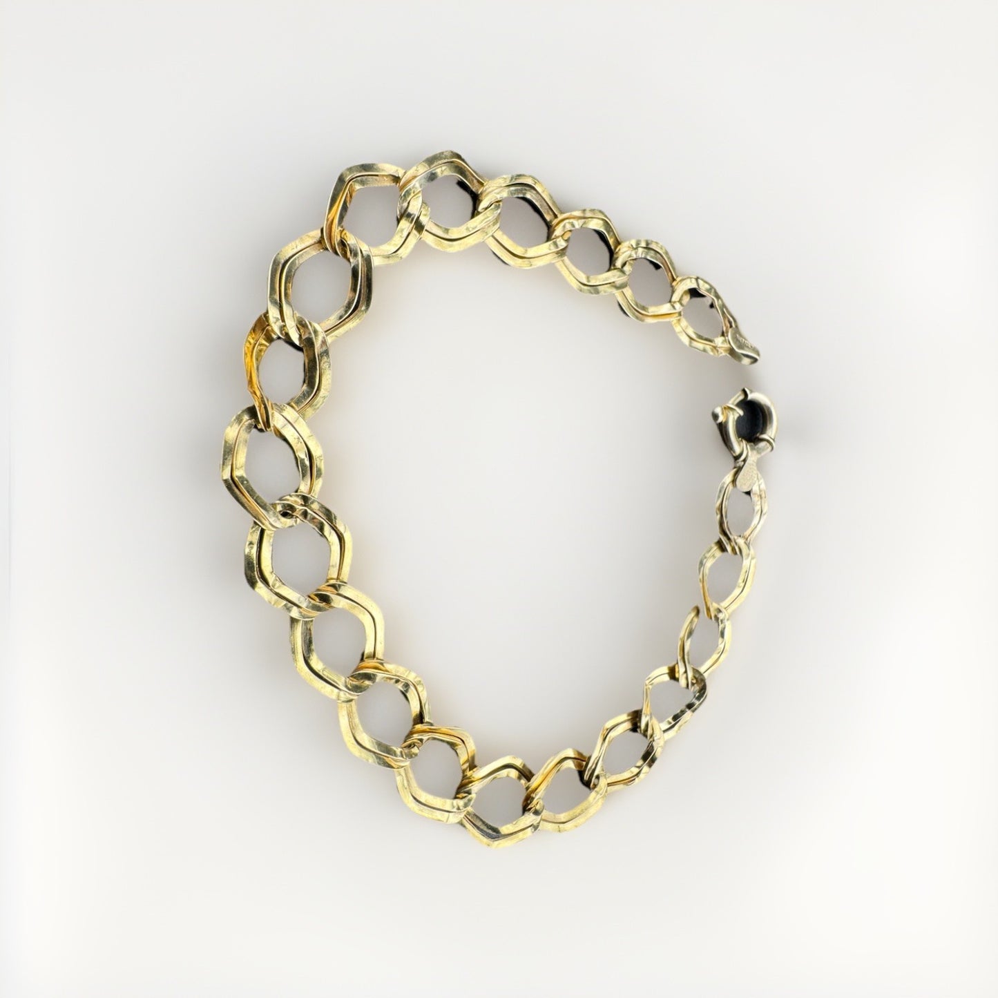 Pulsera geométrica vintage de oro amarillo de 14 quilates con doble eslabón en zigzag, 3.2 g, 7.25 pulgadas, Italia
