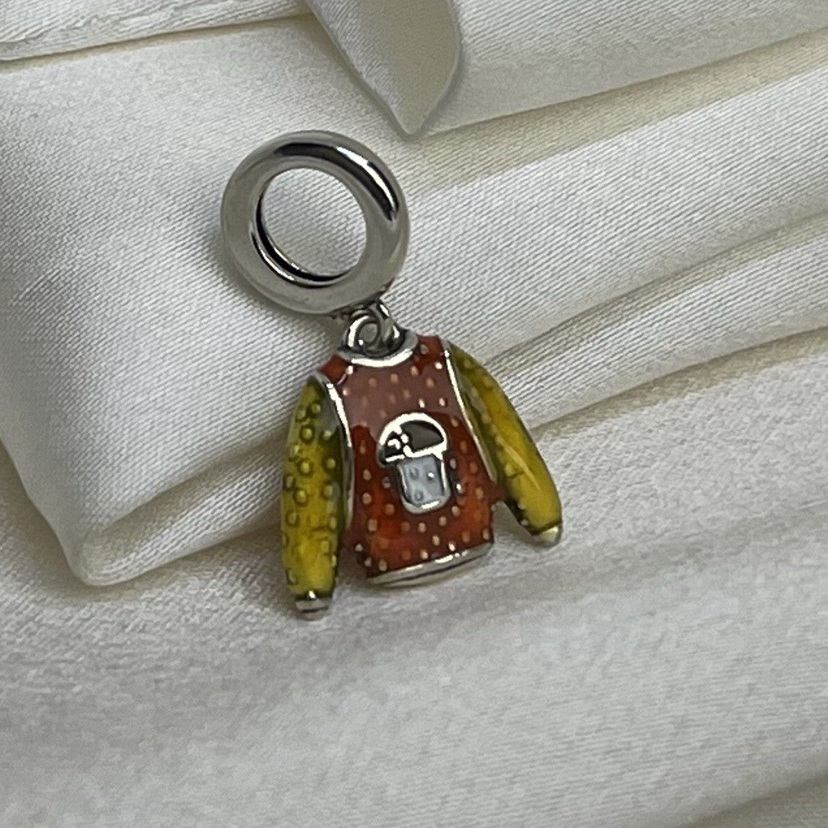 Sterling Silver 925 European Dangle Enamel Cute Vibrant Mushroom Sweater Charm