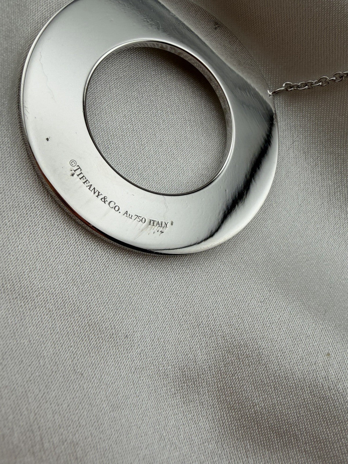 Tiffany & Co. 18k White Gold Diamond T Circle Pendant Necklace Large 30mm 18”