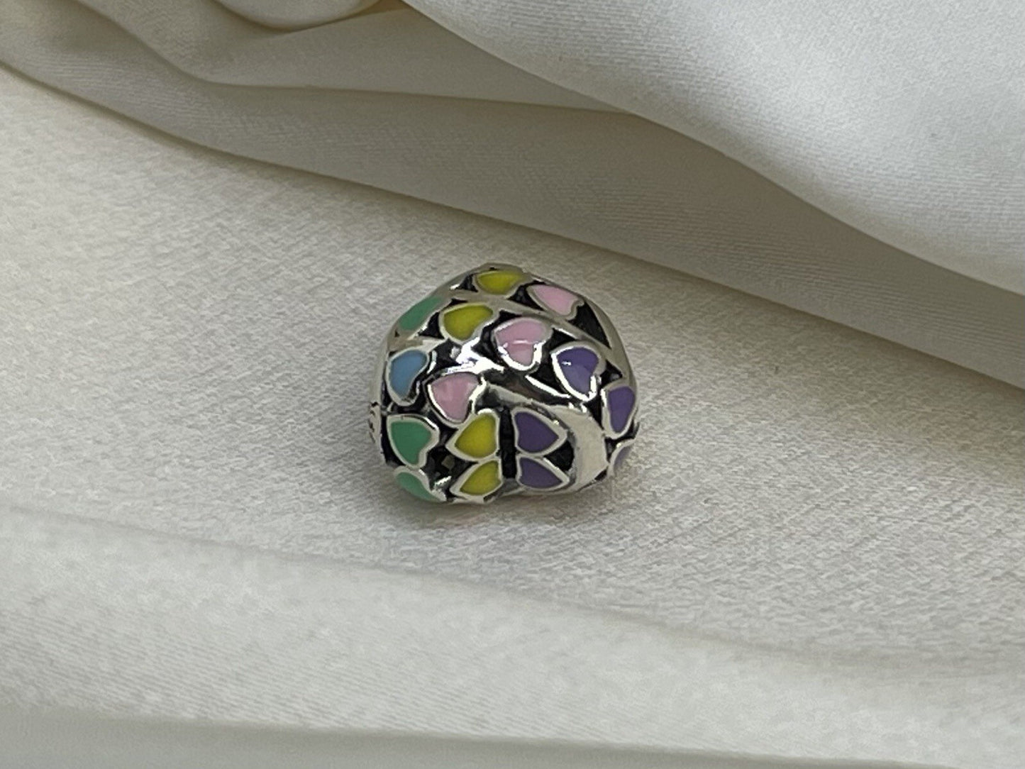 Sterling Silver 925 Enamel Rainbow Heart Love Colorful Bead Charm Pendant
