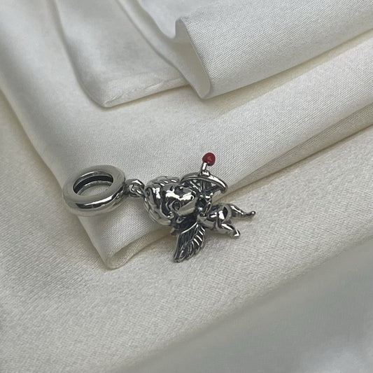 Sterling Silver 925 Enamel Valentine Cupid Angel Love Bow and Arrow Dangle Charm