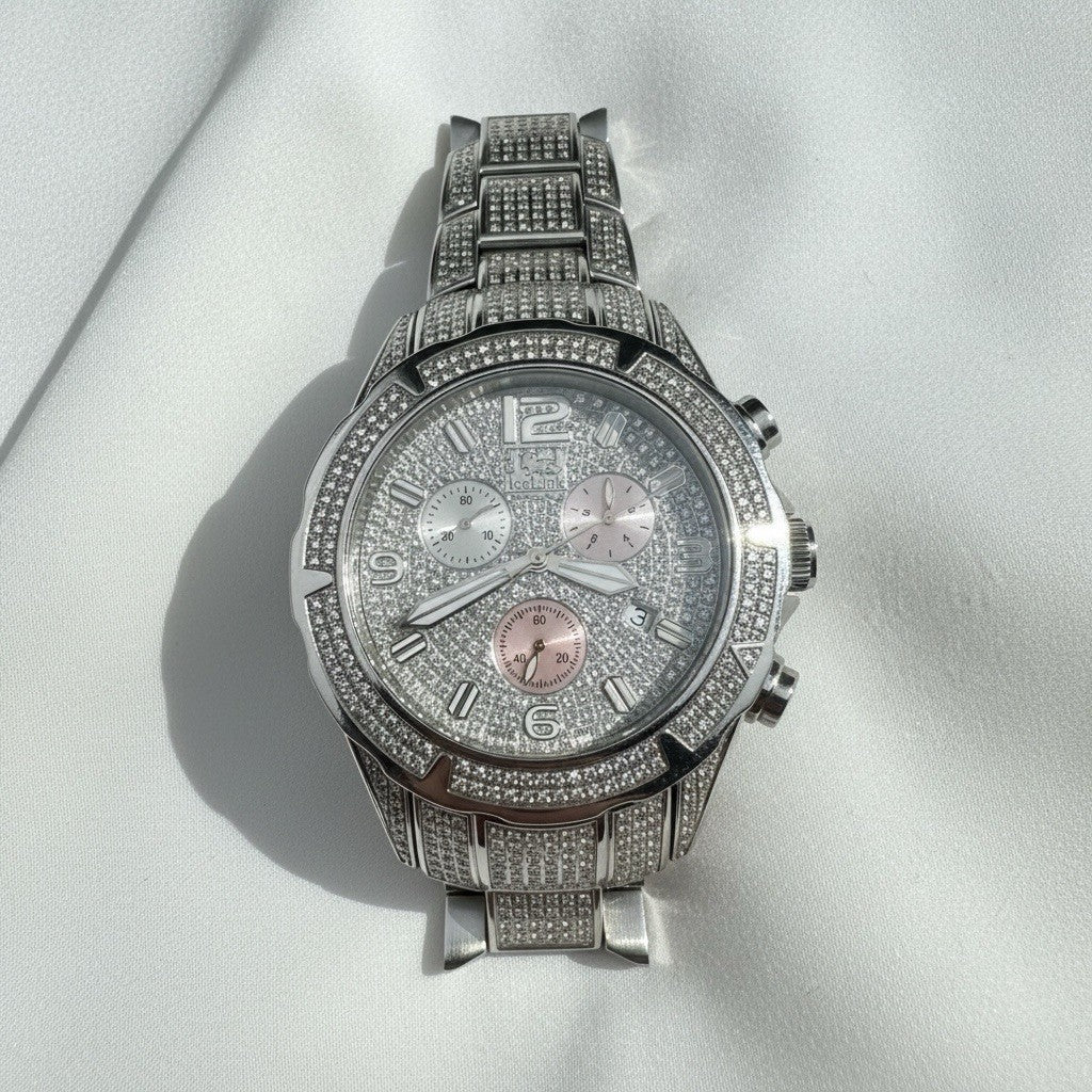 IceLink Aqua Terra 1414 Chronograph 7.00ct Diamond Watch Iced Out Silver 45mm