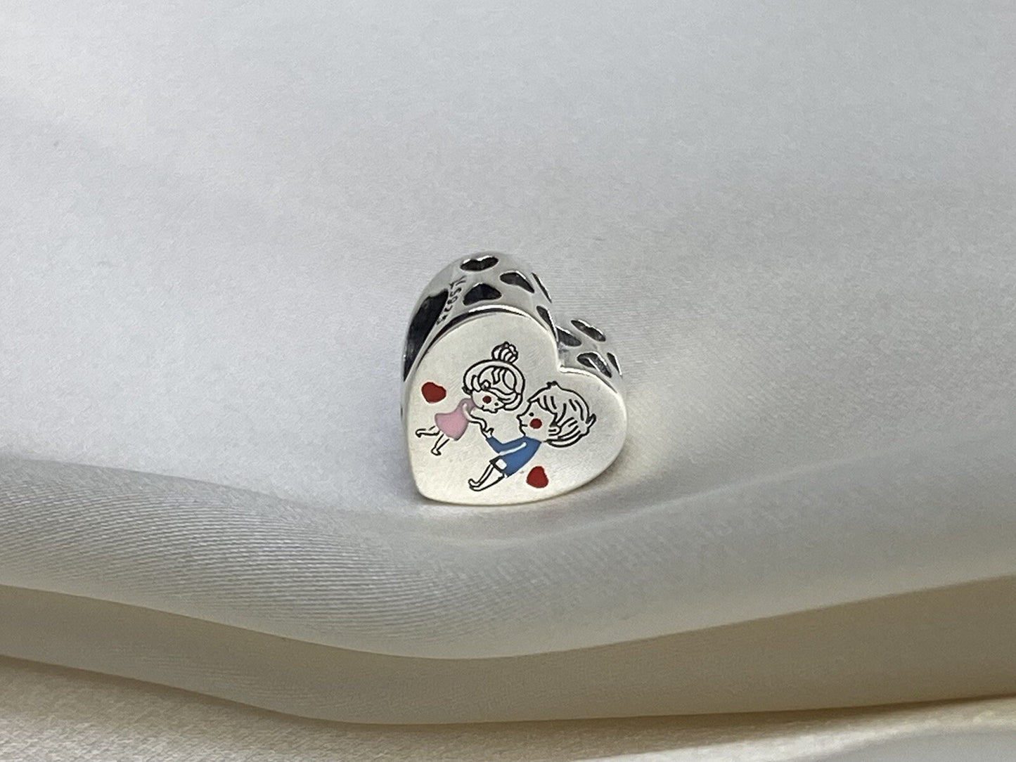Sterling Silver You Are The Apple Of My Eyes Valentine Love Couple Heart Pendant