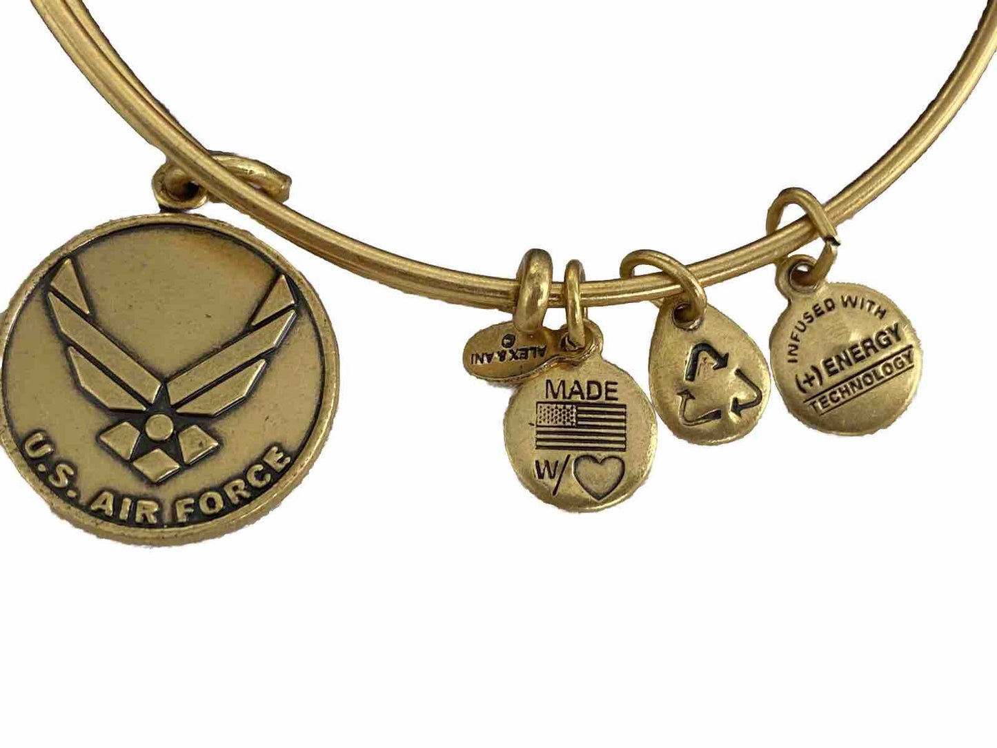 Alex and Ani US Air Force Rafaelian Gold Charm Bangle Bracelet Service