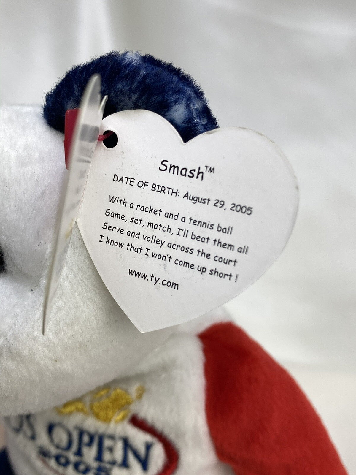 Ty Beanie Baby Smash The US Open Tennis Bear Plush W Hang Tag Protector 2005