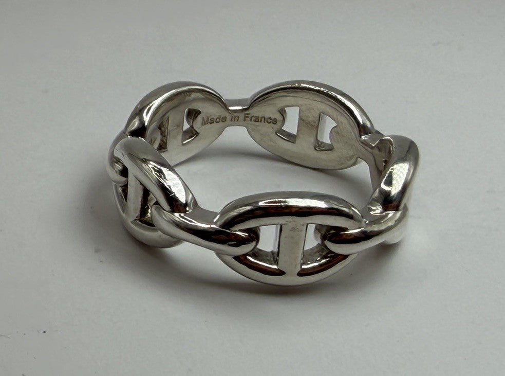 Hermès Chaîne d’Ancre Enchaînée Ring PM Sterling Silver 925 Size 54 5.8 Grams