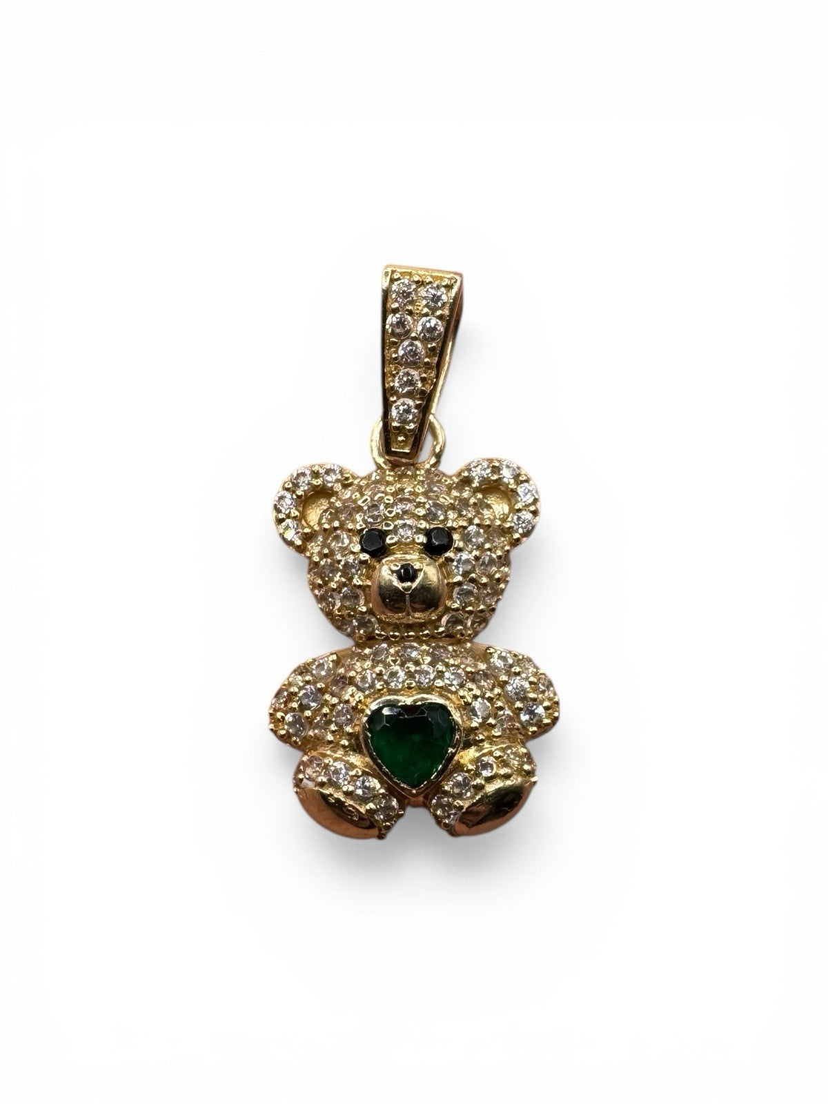 Colgante de oso de peluche de oro de 14 quilates con circonita verde de 28,76x14,88 mm y 4,4 g, Beltran Jewelry
