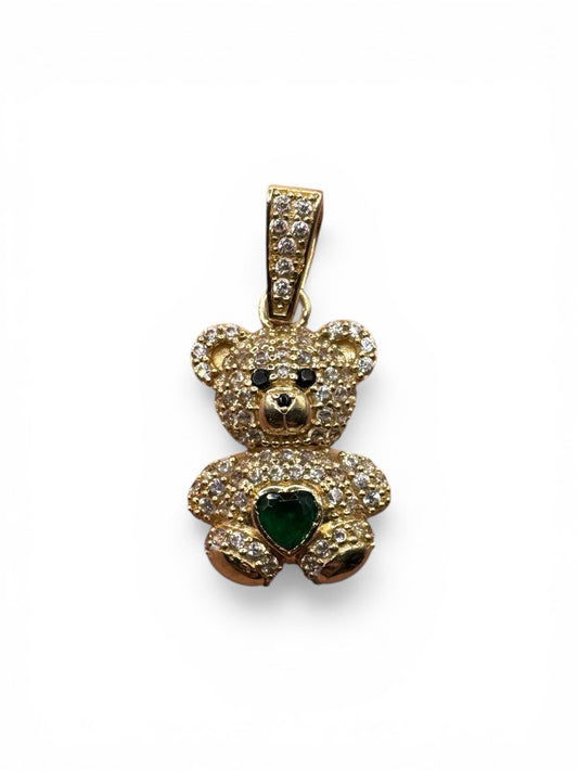 Colgante de oso de peluche de oro de 14 quilates con circonita verde de 28,76x14,88 mm y 4,4 g, Beltran Jewelry